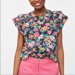 J. Crew Factory | Floral Flutter Sleeve Top Blouse - Medium
